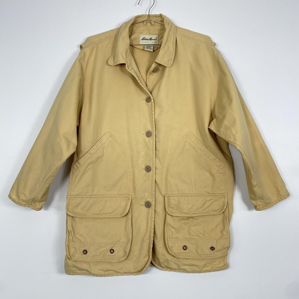 Eddie Bauer Coat Mens Medium Beige Cotton Canvas Field Pockets Button Barn Chore